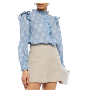 NWT Maje Pointelle-Trimmed Ruffle Top